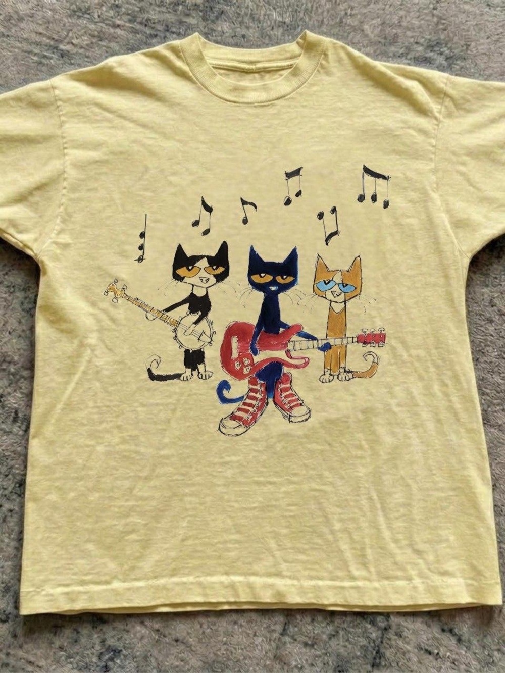 Gildan Yellow Short Sleeve Tee with Three Cat Band Graphic